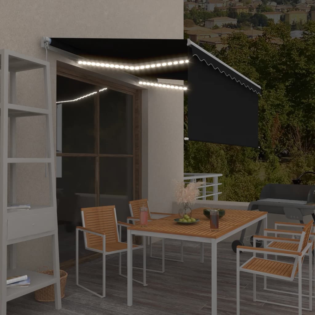 Manuell uttrekkbar markise rullegardin og LED 3x2,5 m antrasitt