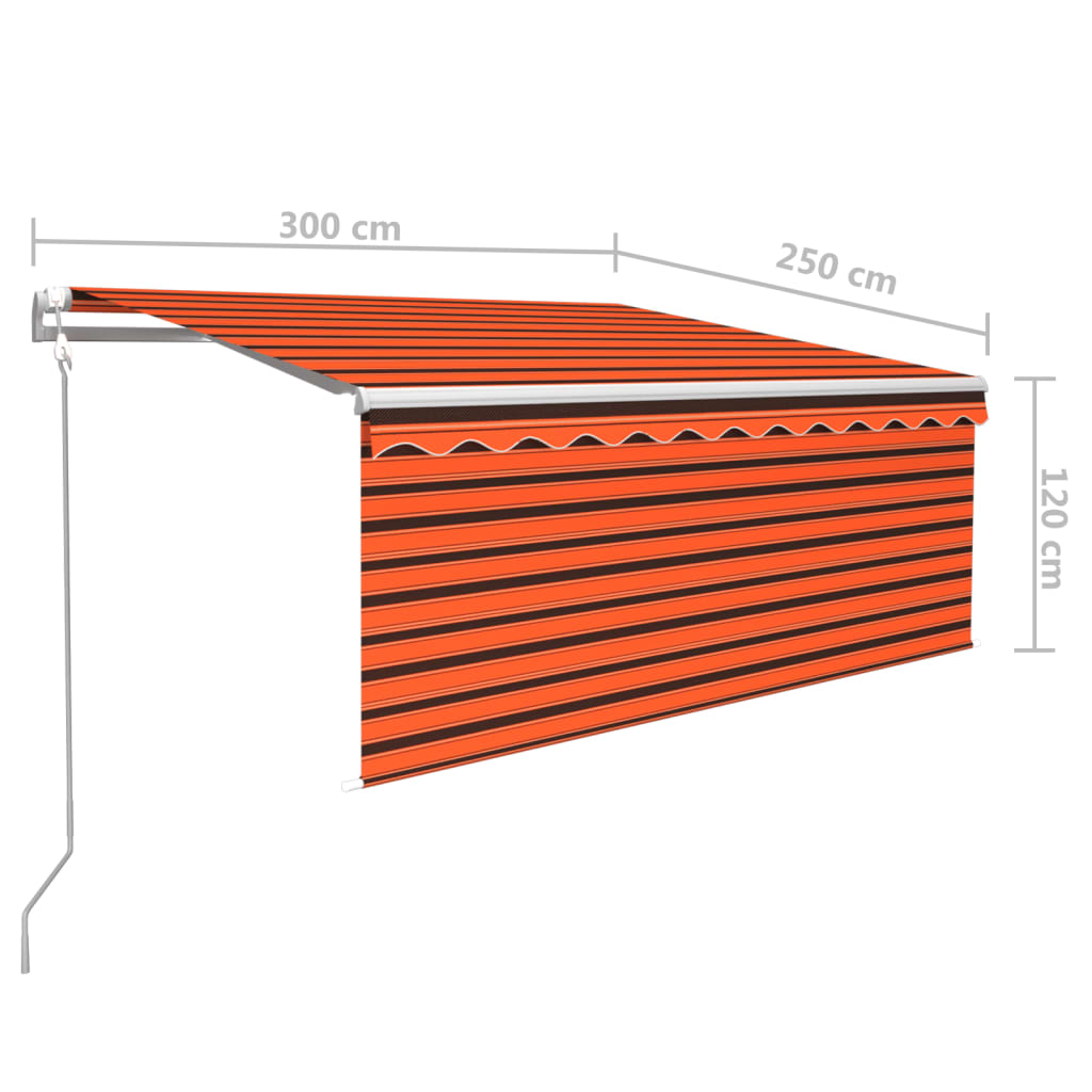 Automatisk uttrekkbar markise med stolper 3x2,5 m oransje brun