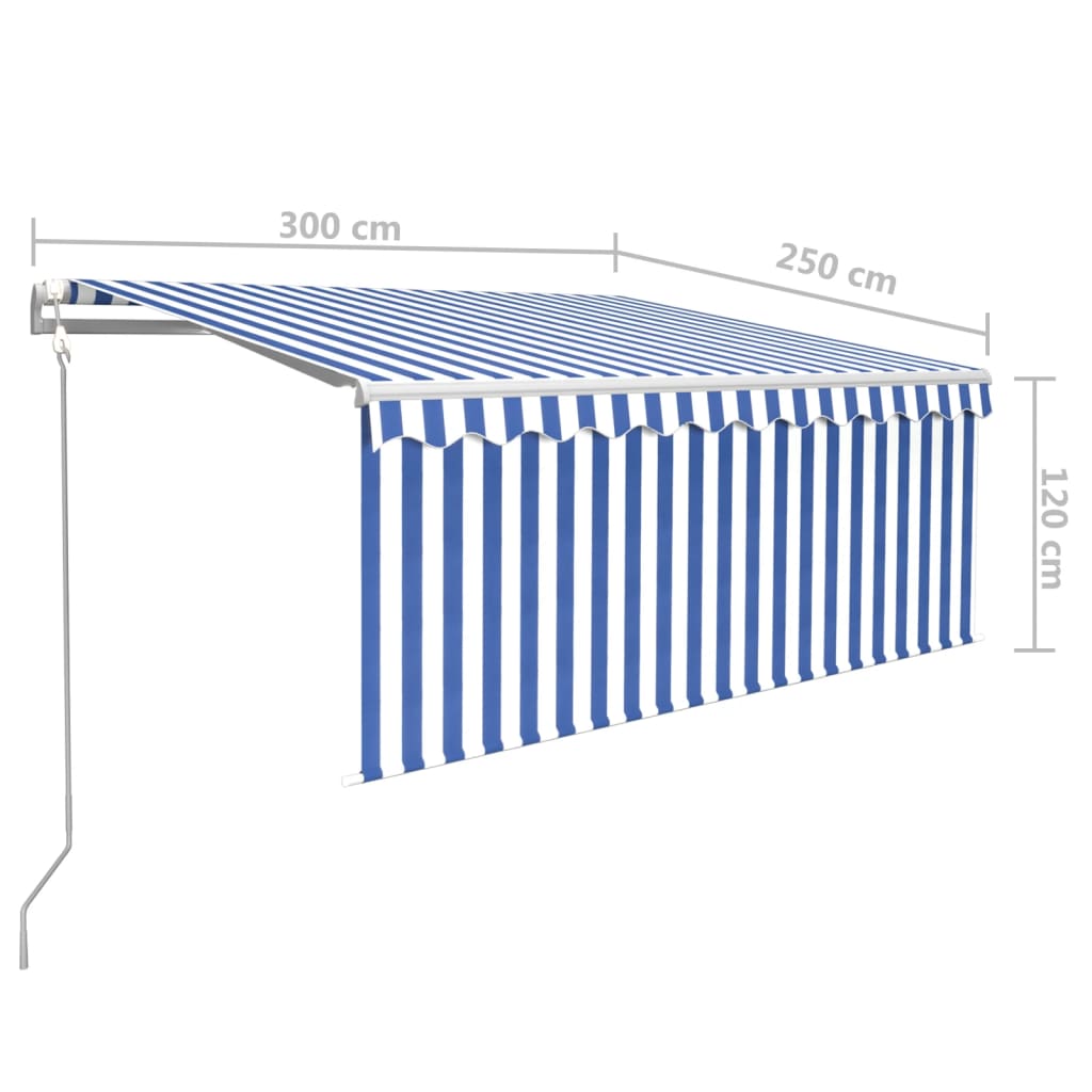 Automatisk markise rullegardin LED vindsensor 3x2,5 m blå hvit vidaXL