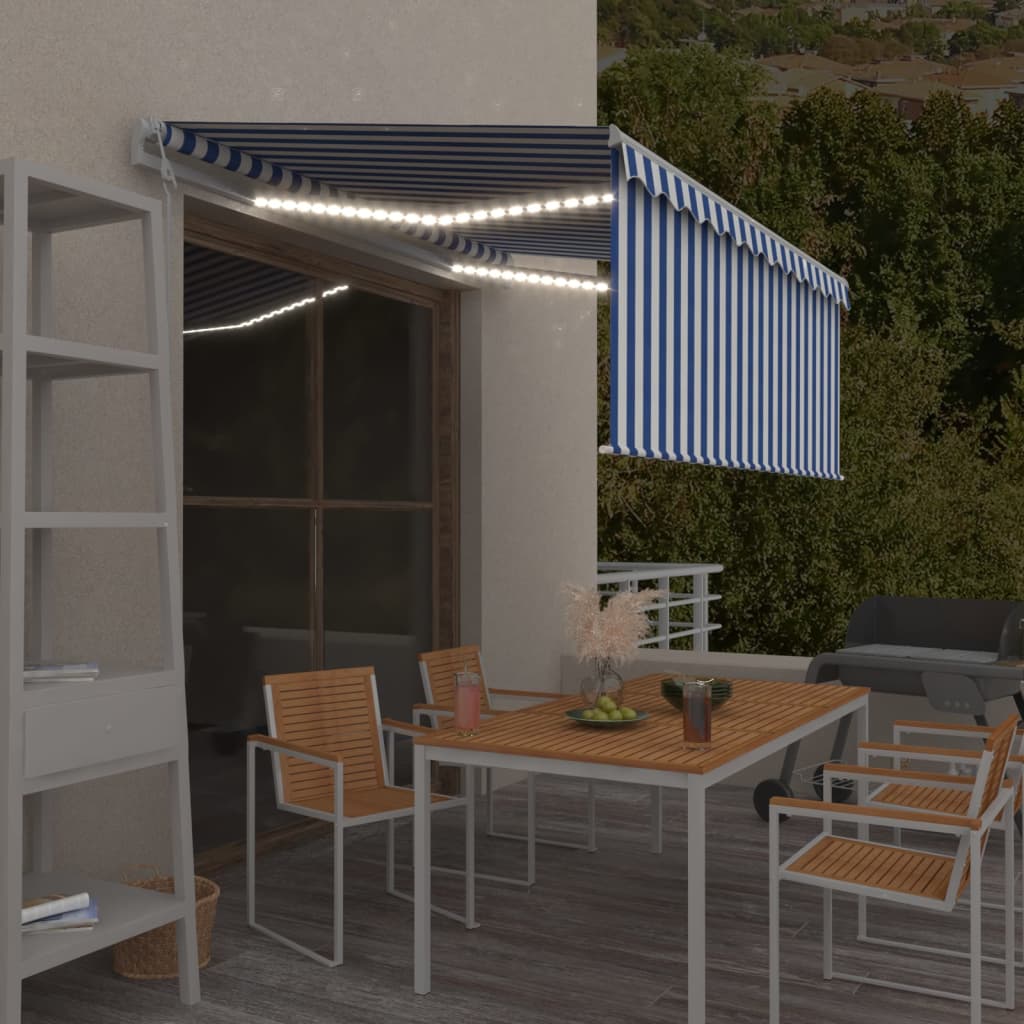 Automatisk markise rullegardin LED vindsensor 3x2,5 m blå hvit vidaXL