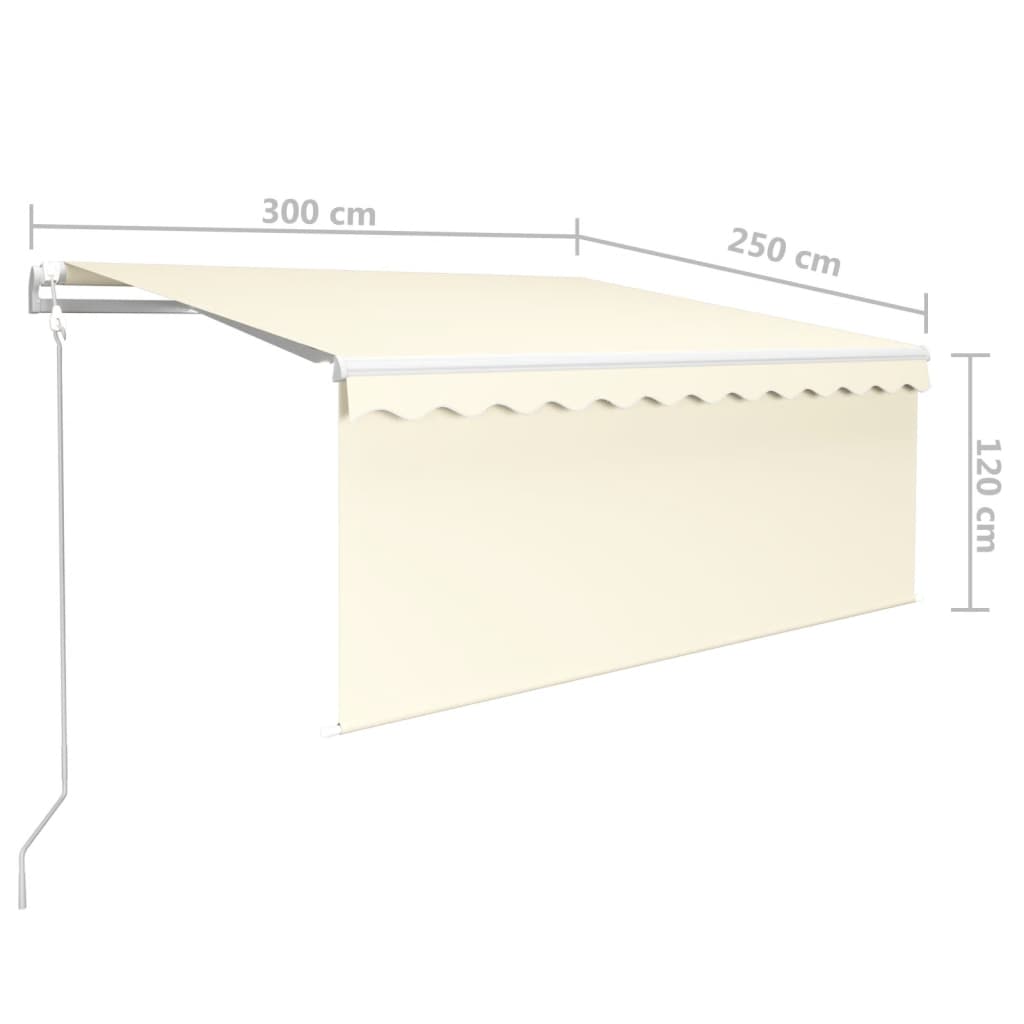 Automatisk markise rullegardin LED vindsensor 3x2,5 m kremhvit vidaXL