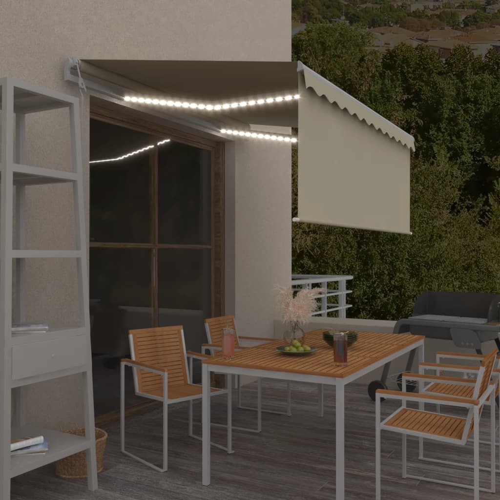 Automatisk markise rullegardin LED vindsensor 3x2,5 m kremhvit vidaXL