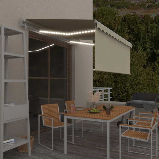 Automatisk markise rullegardin LED vindsensor 3x2,5 m kremhvit