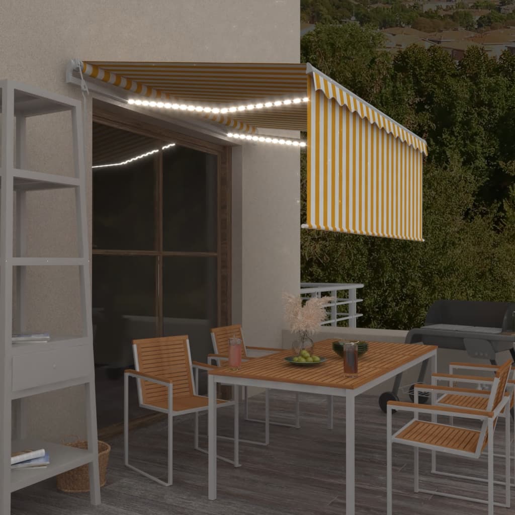 Automatisk markise rullegardin LED vindsensor 3x2,5 m gul hvit vidaXL