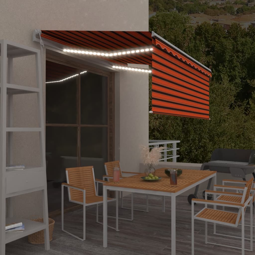 Automatisk markise rullegardin LED vindsensor 3x2,5m oransje vidaXL