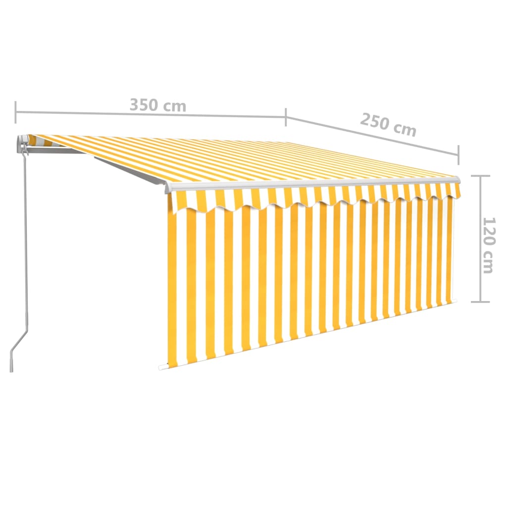 Manuell uttrekkbar markise med rullegardin 3,5x2,5 m gul hvit