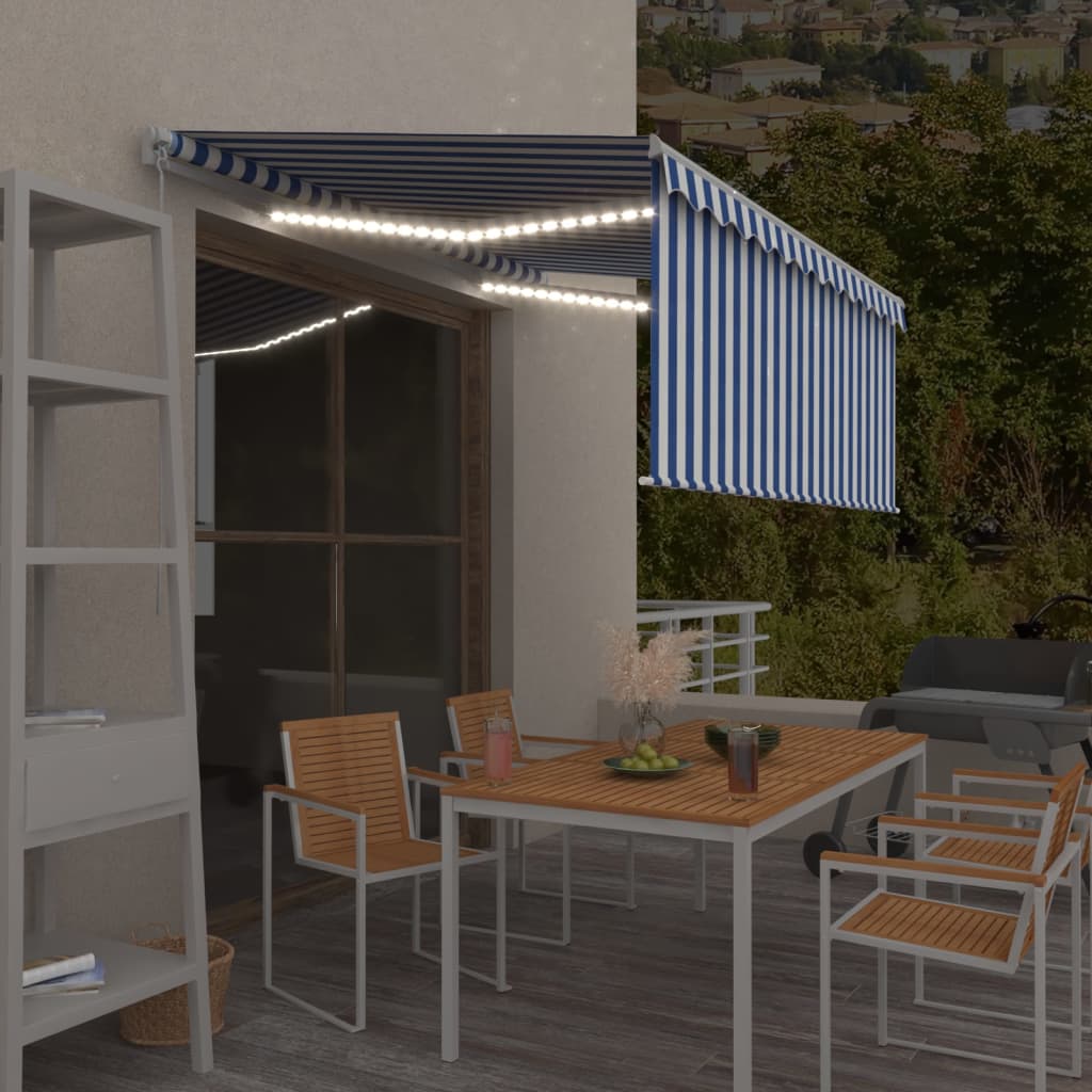 Manuell uttrekkbar markise rullegardin&LED 3,5x2,5 m blå hvit vidaXL