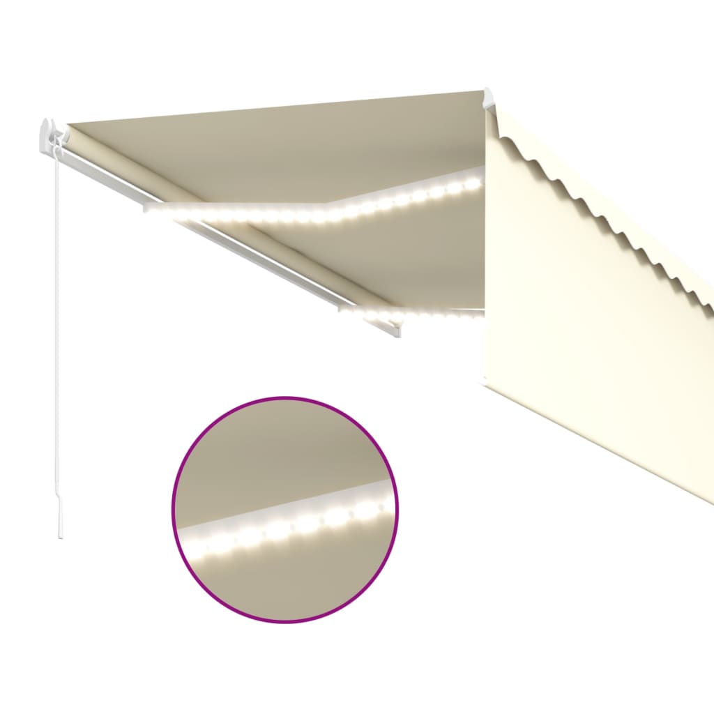 Manuell uttrekkbar markise rullegardin&LED 3,5x2,5 m kremhvit vidaXL