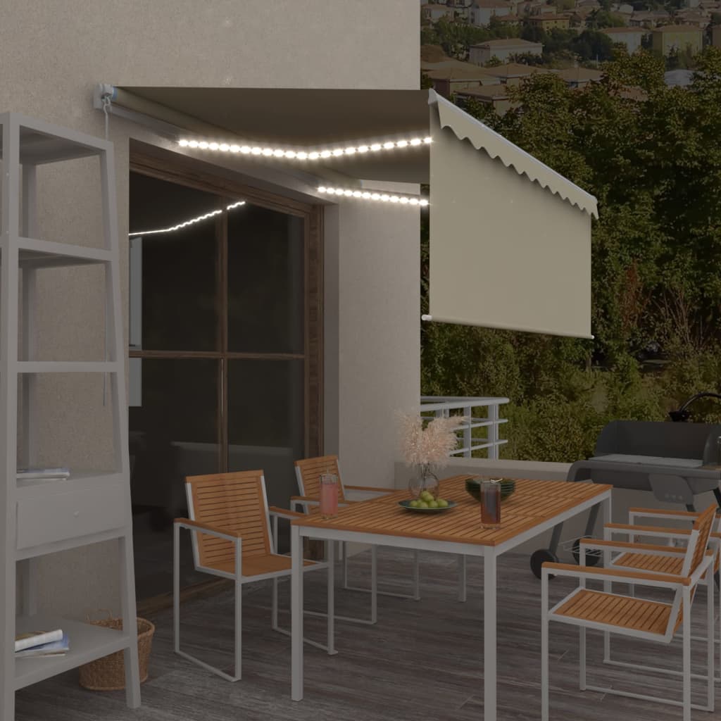 Manuell uttrekkbar markise rullegardin&LED 3,5x2,5 m kremhvit vidaXL