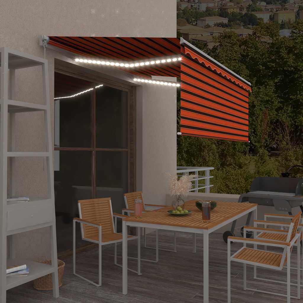 Manuell uttrekkbar markise rullegardin&LED 3,5x2,5m oransjebrun vidaXL