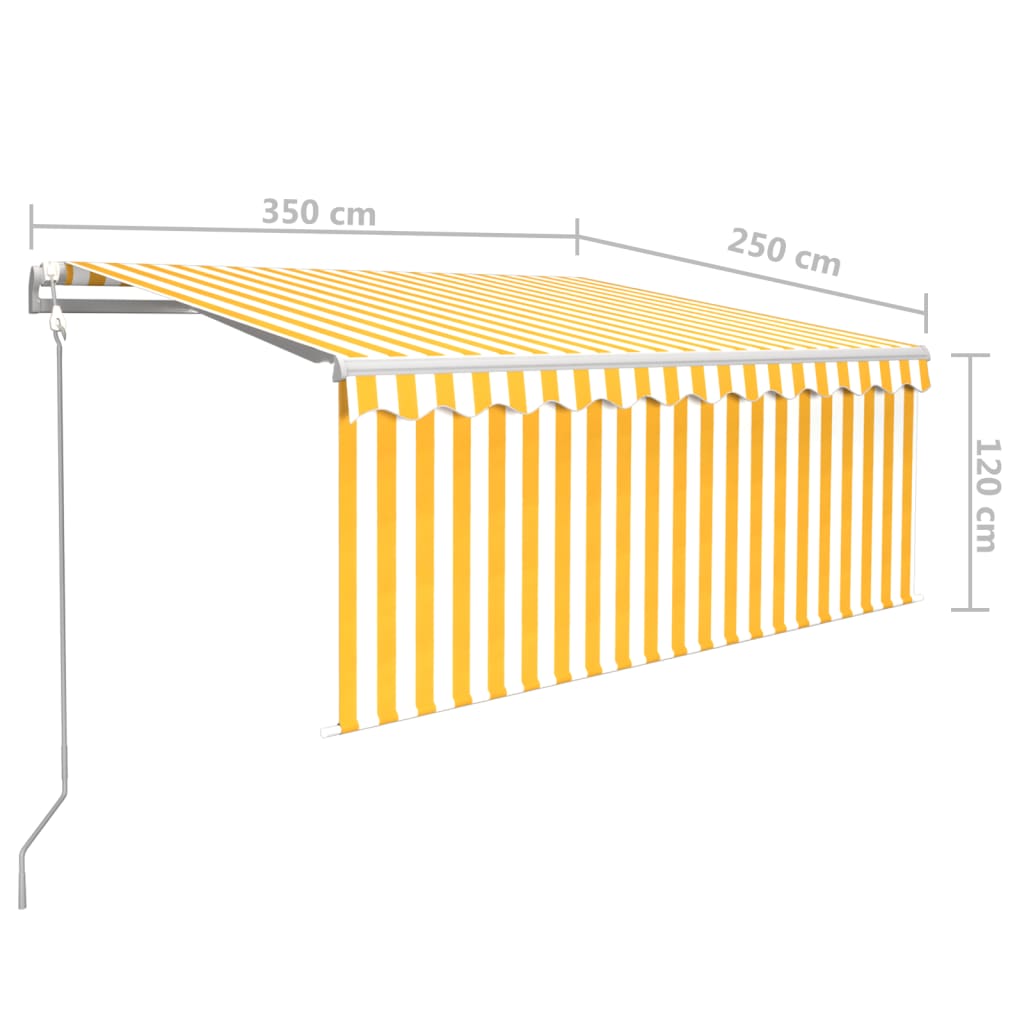Automatisk uttrekkbar markise med rullegardin 3,5x2,5m gul hvit