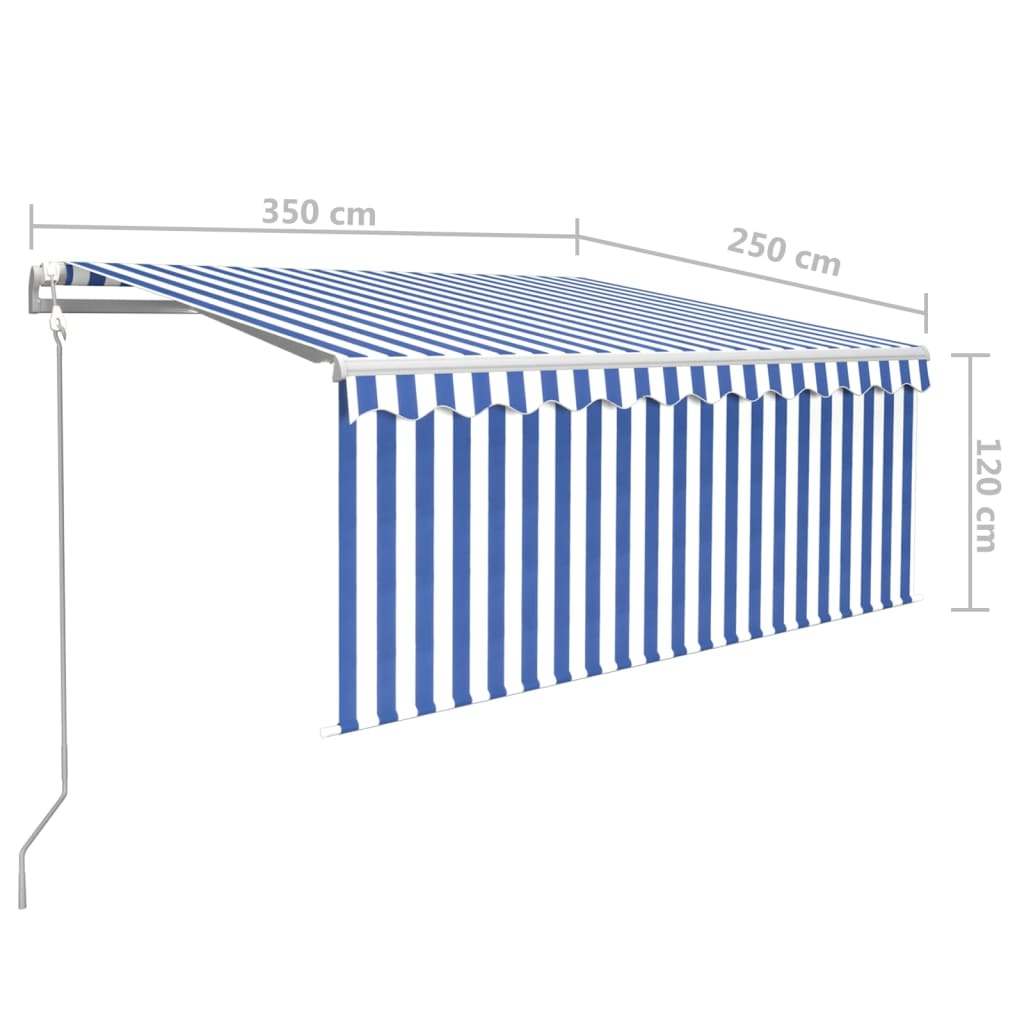 Automatisk markise rullegardin LED vindsensor 3,5x2,5m blå hvit vidaXL