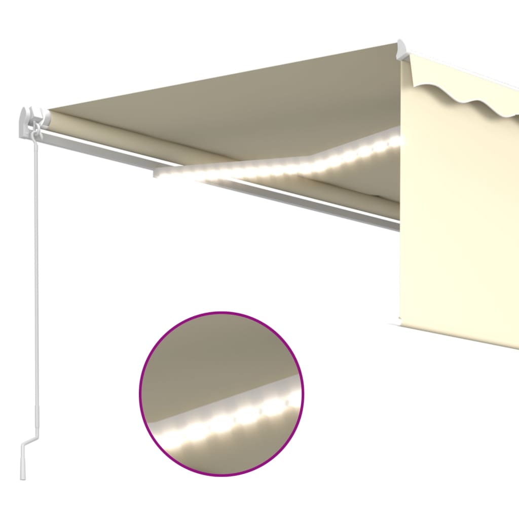 Manuell uttrekkbar markise rullegardin og LED 4x3 m kremhvit