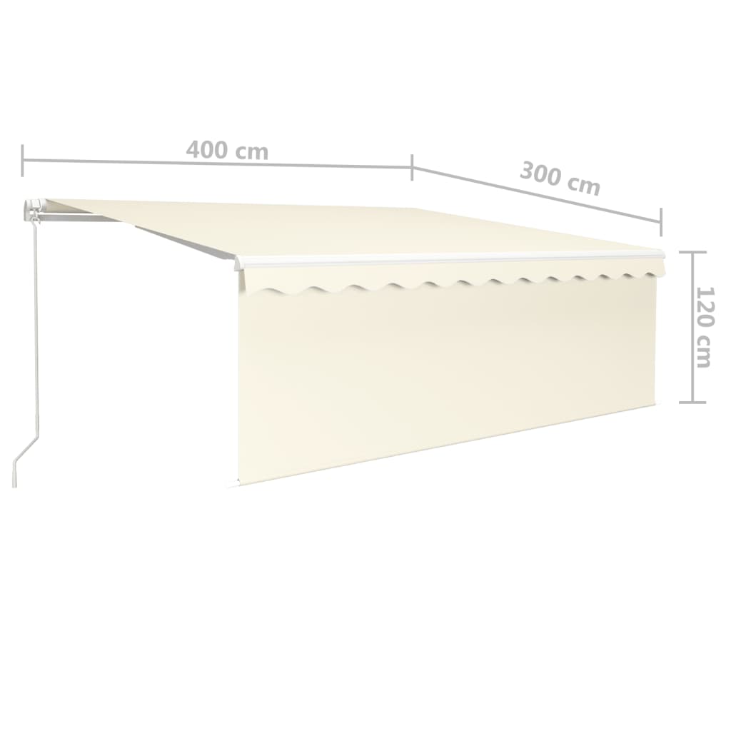 Manuell uttrekkbar markise rullegardin og LED 4x3 m kremhvit