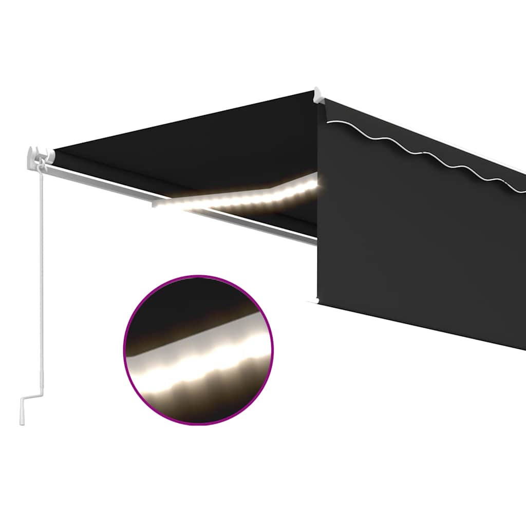 Manuell uttrekkbar markise rullegardin og LED 5x3 m antrasitt