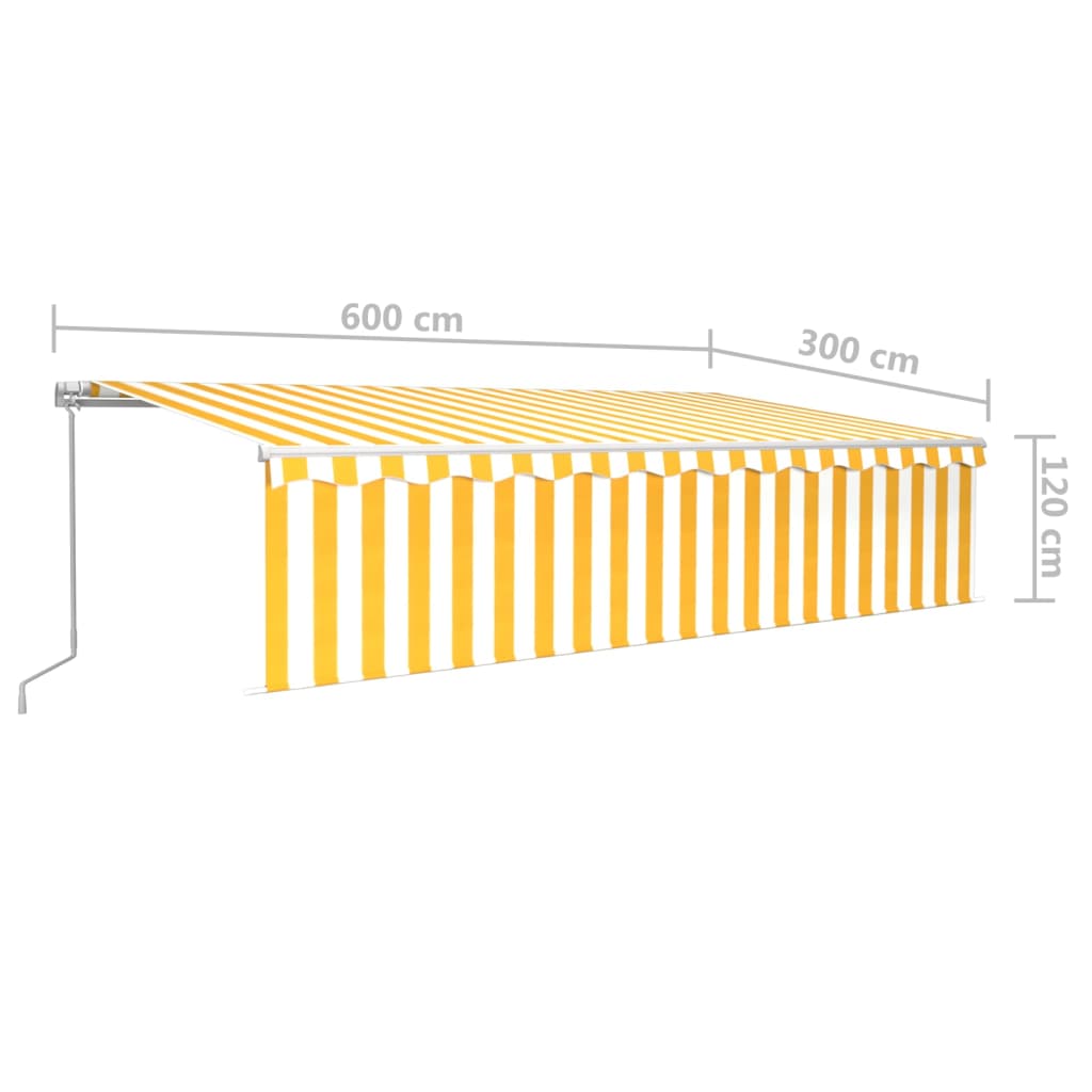 Manuell uttrekkbar markise med rullegardin og LED 6x3m gul/hvit