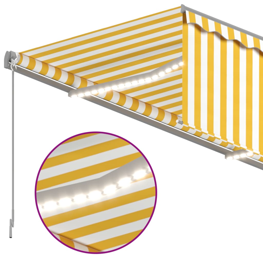 Manuell markise med rullegardin og LED 3x2,5 m gul og hvit