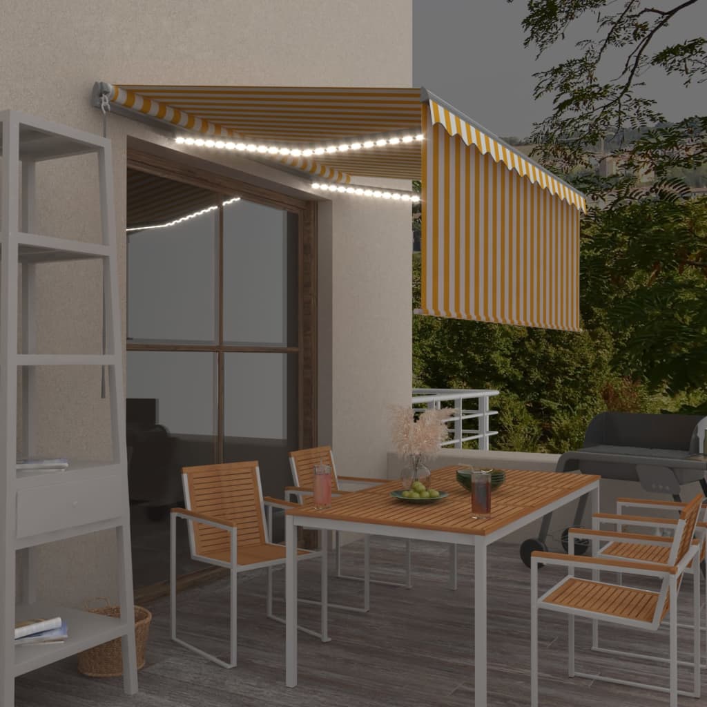 Manuell markise med rullegardin og LED 3x2,5 m gul og hvit