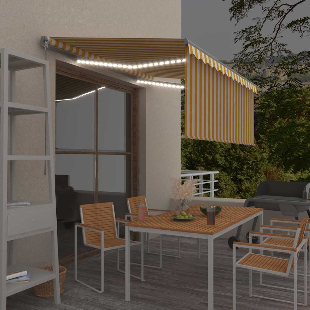 Manuell markise med rullegardin og LED 3x2,5 m gul og hvit vidaXL
