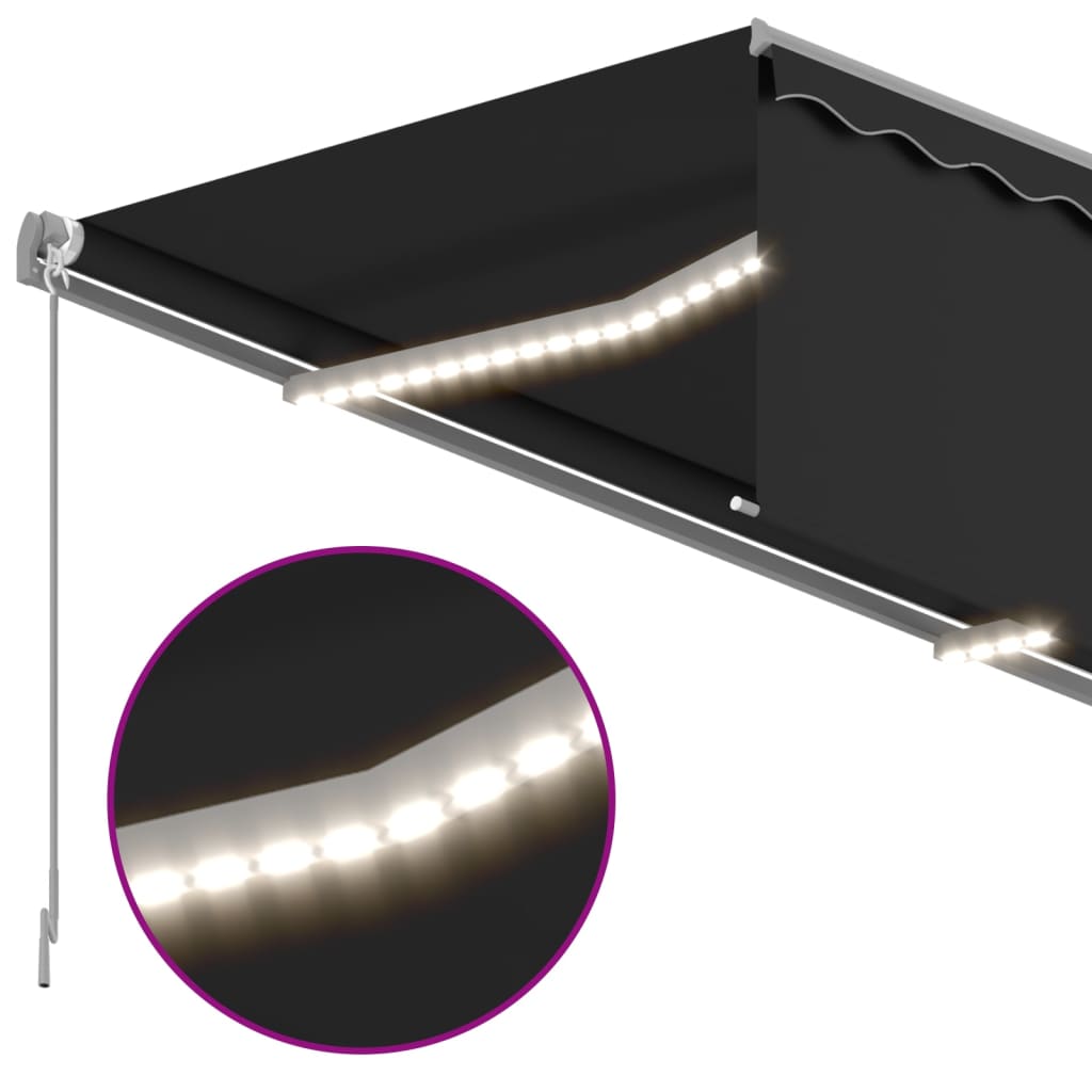 Manuell uttrekkbar markise rullegardin LED 3x2,5 m antrasitt