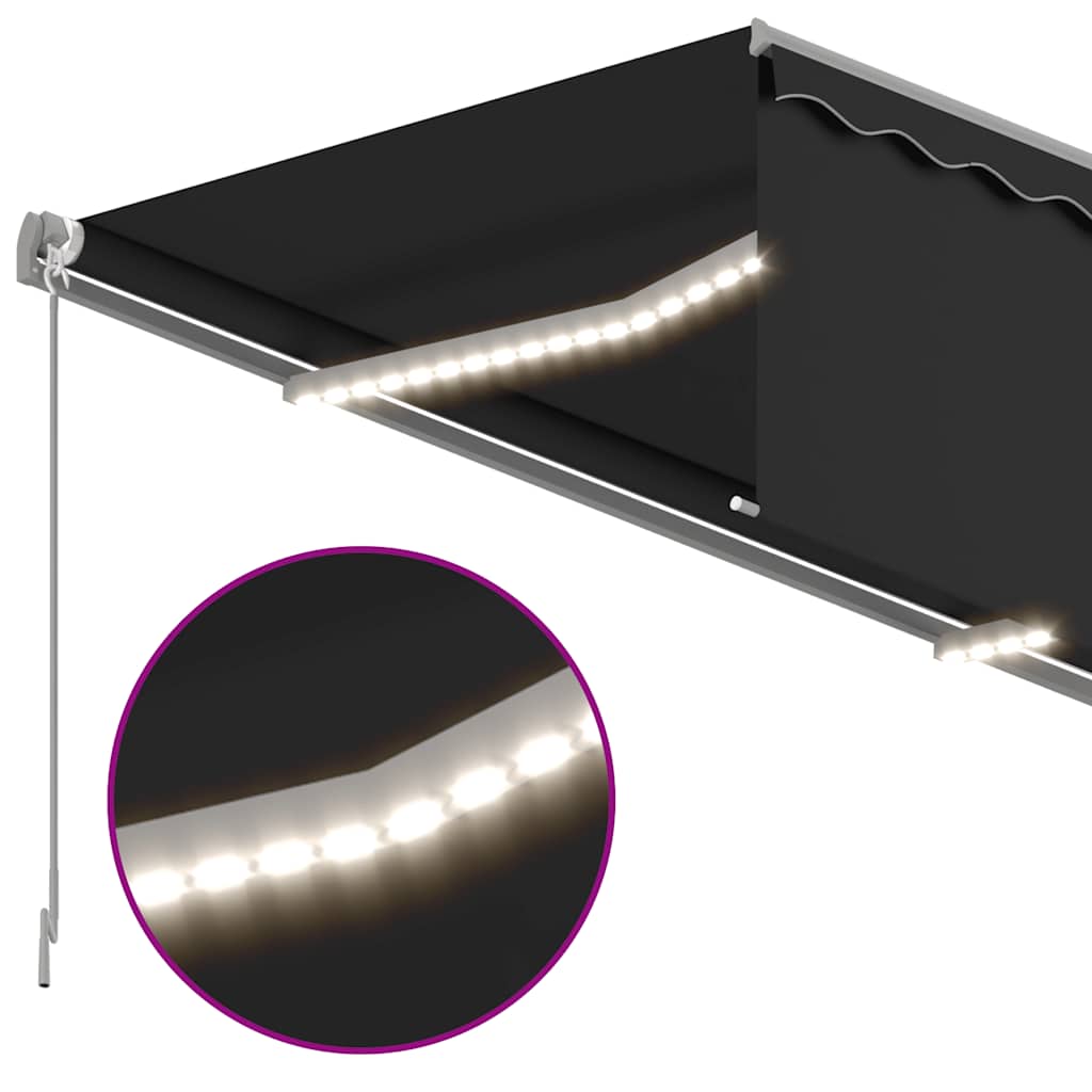 Manuell uttrekkbar markise rullegardin LED 3x2,5 m antrasitt vidaXL