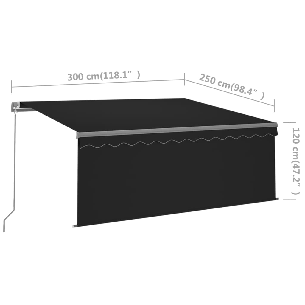 Manuell uttrekkbar markise rullegardin LED 3x2,5 m antrasitt