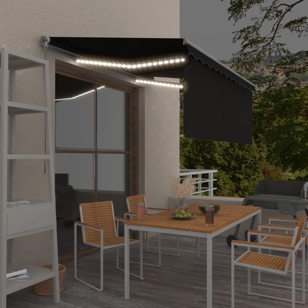 Manuell uttrekkbar markise rullegardin LED 3x2,5 m antrasitt