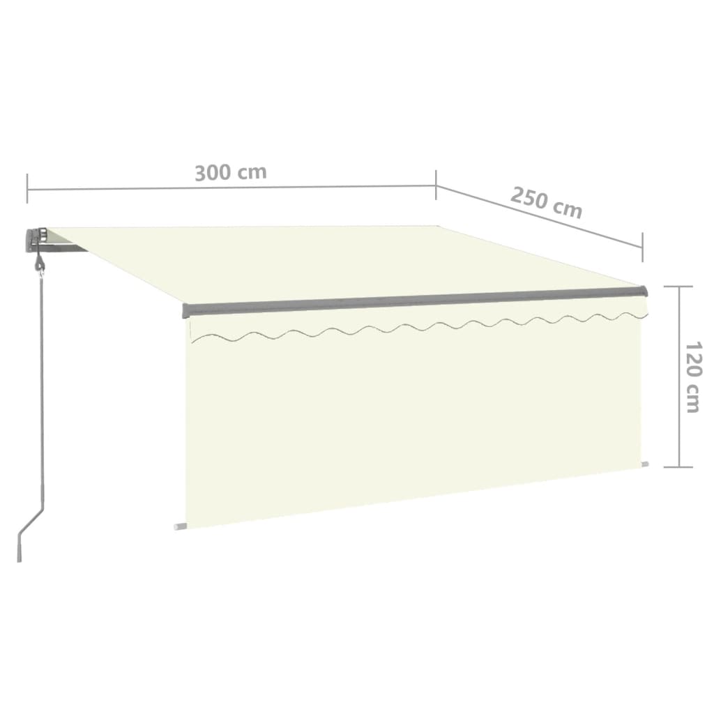 Automatisk markise rullegardin LED vindsensor 3x2,5 m kremhvit vidaXL