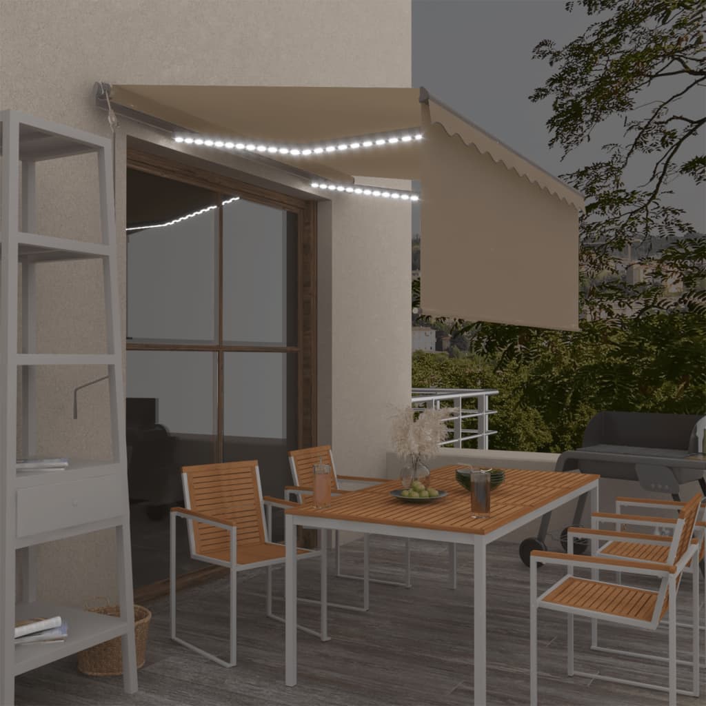 Automatisk markise rullegardin LED vindsensor 3x2,5 m kremhvit vidaXL