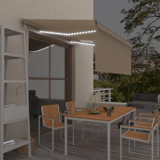 Automatisk markise rullegardin LED vindsensor 3x2,5 m kremhvit vidaXL