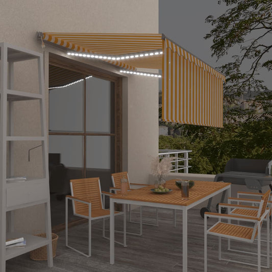 Automatisk markise rullegardin LED vindsensor 3x2,5 m gul hvit vidaXL