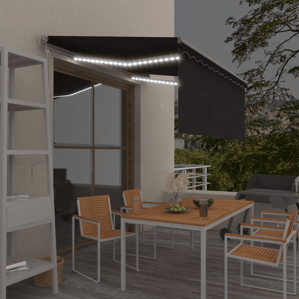 Automatisk markise rullegardin LED vindsensor 3x2,5 m antrasitt vidaXL