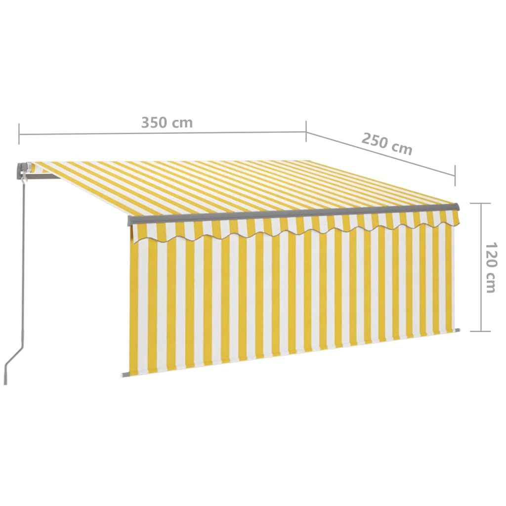 Manuell uttrekkbar markise med rullegardin 3,5x2,5 m gul hvit