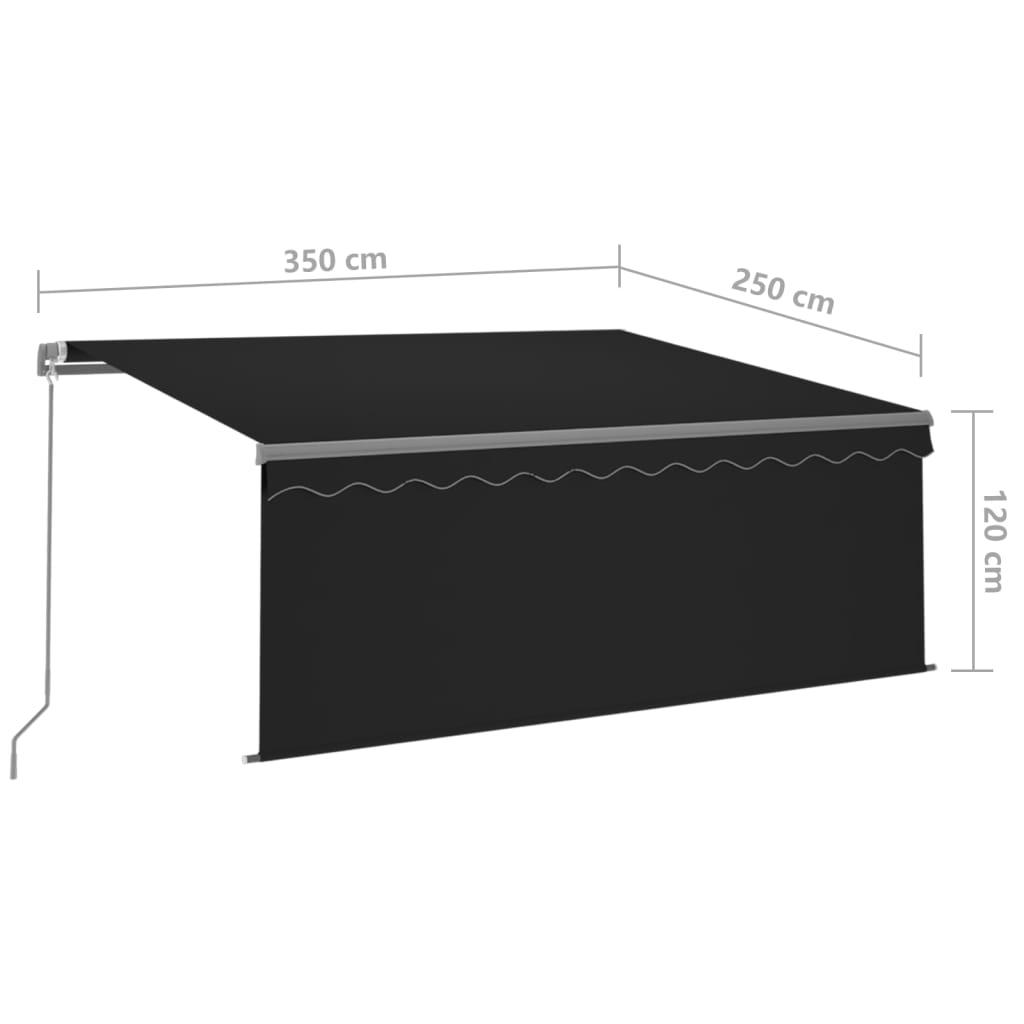 Manuell uttrekkbar markise rullegardin&LED 3,5x2,5 m antrasitt