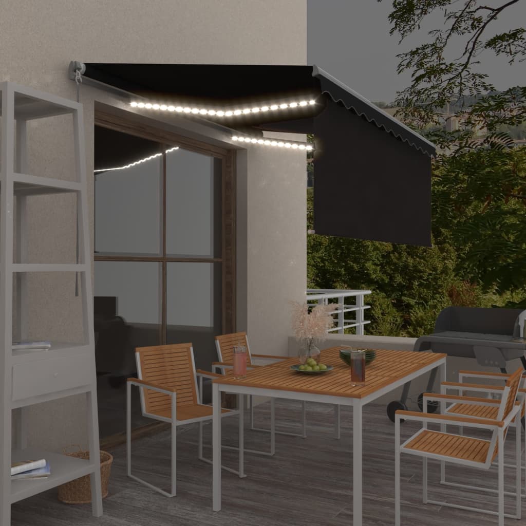 Manuell uttrekkbar markise rullegardin&LED 3,5x2,5 m antrasitt