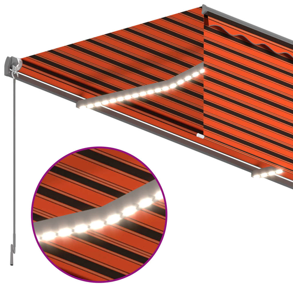 Manuell uttrekkbar markise rullegardin&LED 3,5x2,5m oransjebrun