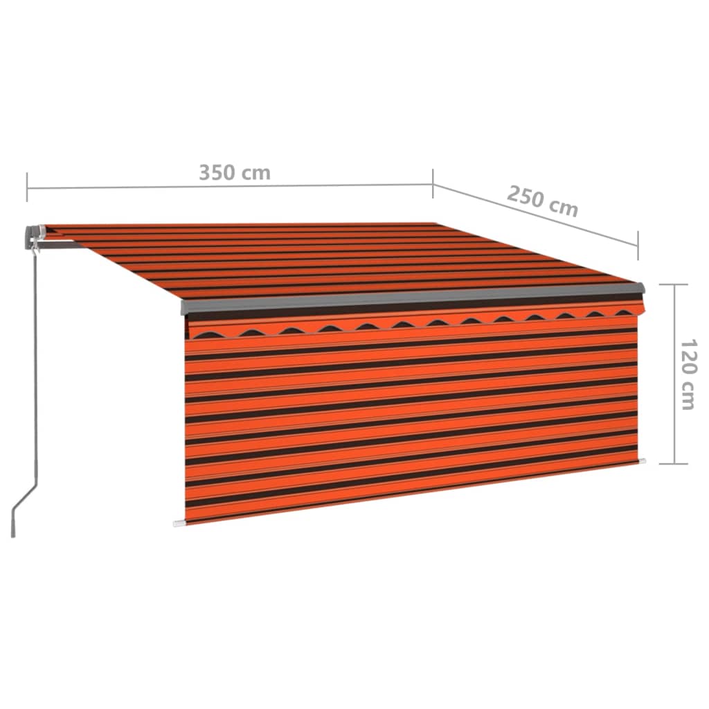 Manuell uttrekkbar markise rullegardin&LED 3,5x2,5m oransjebrun