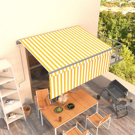 Automatisk uttrekkbar markise med rullegardin 3,5x2,5m gul hvit vidaXL