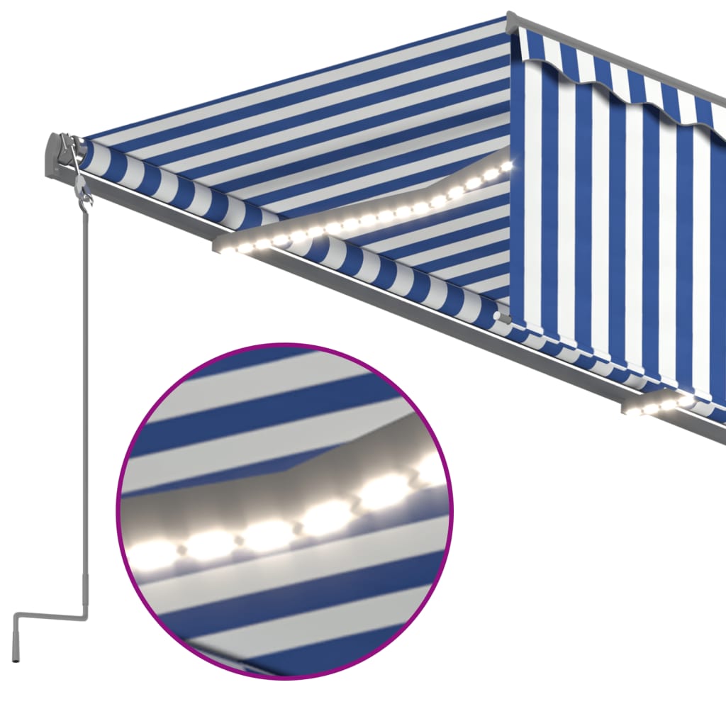 Automatisk markise rullegardin LED vindsensor 3,5x2,5m blå hvit vidaXL