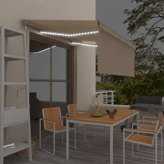 Automatisk markise rullegardin LED vindsensor 3,5x2,5m kremhvit vidaXL