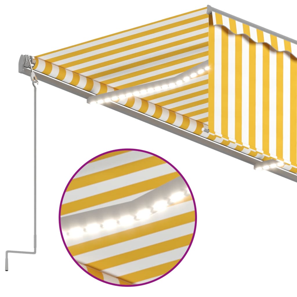 Automatisk markise rullegardin LED vindsensor 3,5x2,5m gul hvit vidaXL
