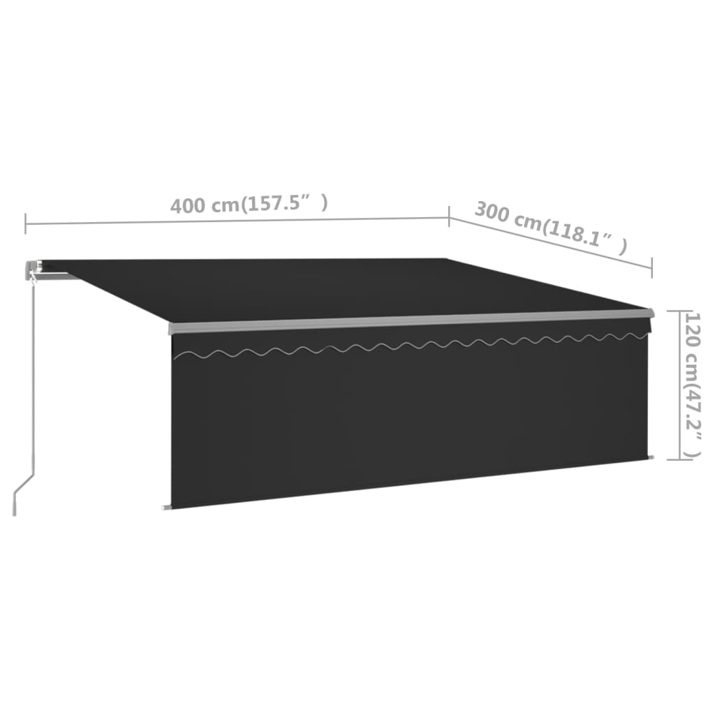 Manuell uttrekkbar markise rullegardin og LED 4x3 m antrasitt