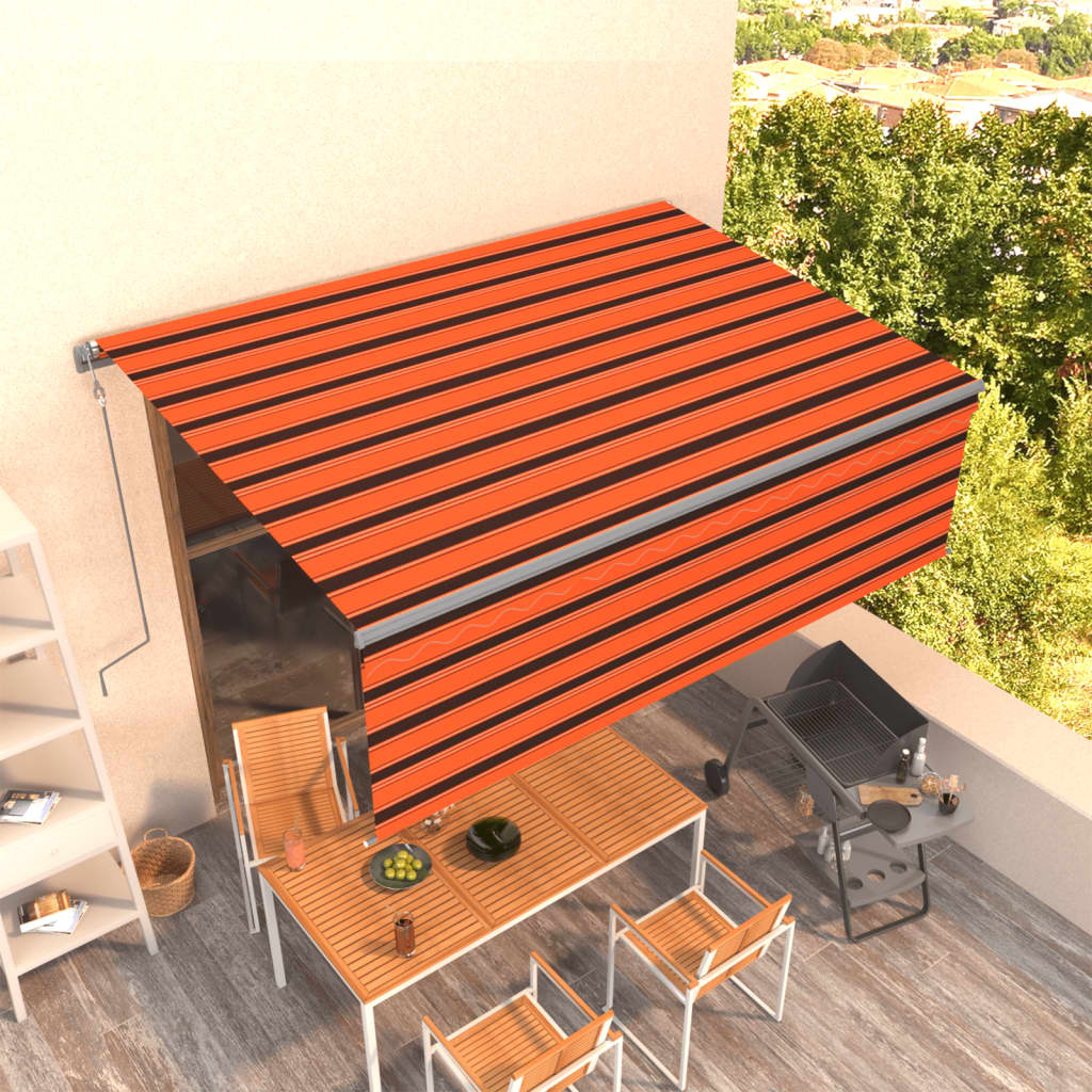 Automatisk uttrekkbar markise rullegardin 4x3 m oransje brun