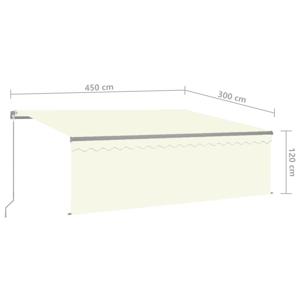 Manuell uttrekkbar markise rullegardin og LED 4,5x3 m kremhvit