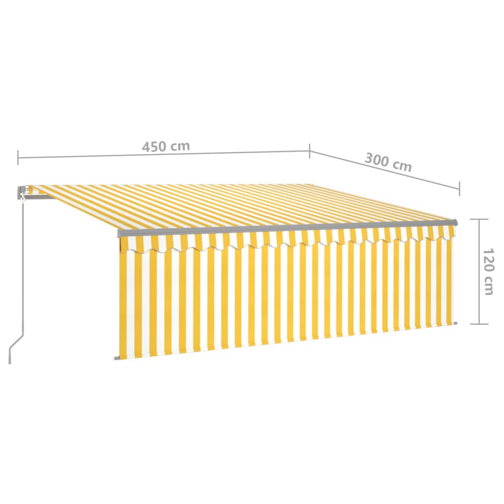 Manuell uttrekkbar markise rullegardin og LED 4,5x3 m gul hvit