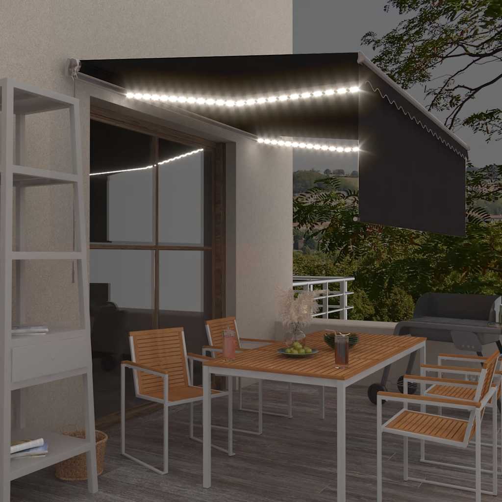 Manuell uttrekkbar markise rullegardin og LED 4,5x3 m antrasitt vidaXL
