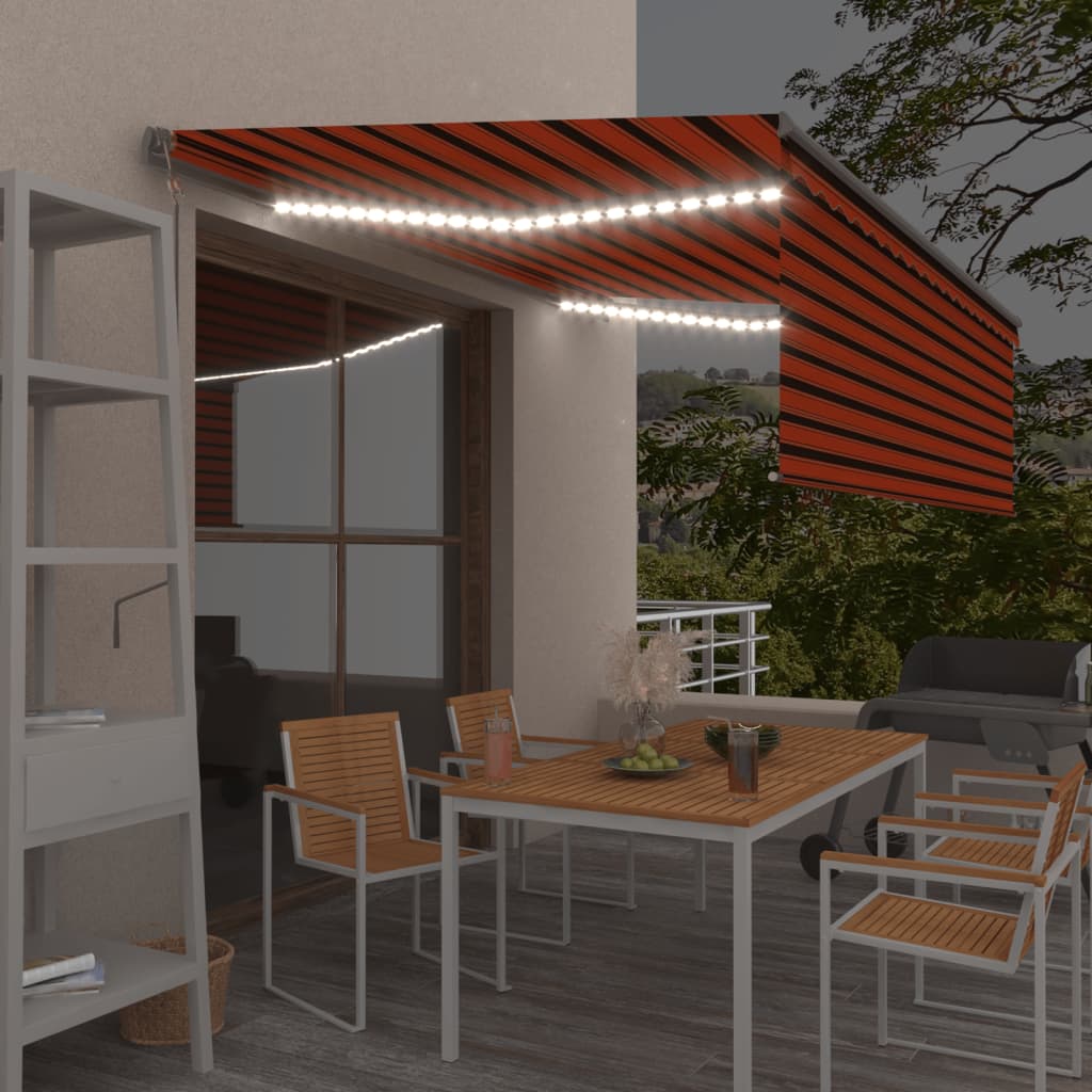 Automatisk markise rullegardin LED vindsensor 4,5x3 m oransje