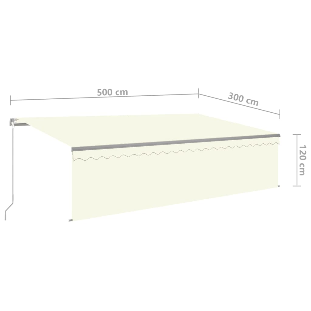 Manuell uttrekkbar markise rullegardin og LED 5x3 m kremhvit