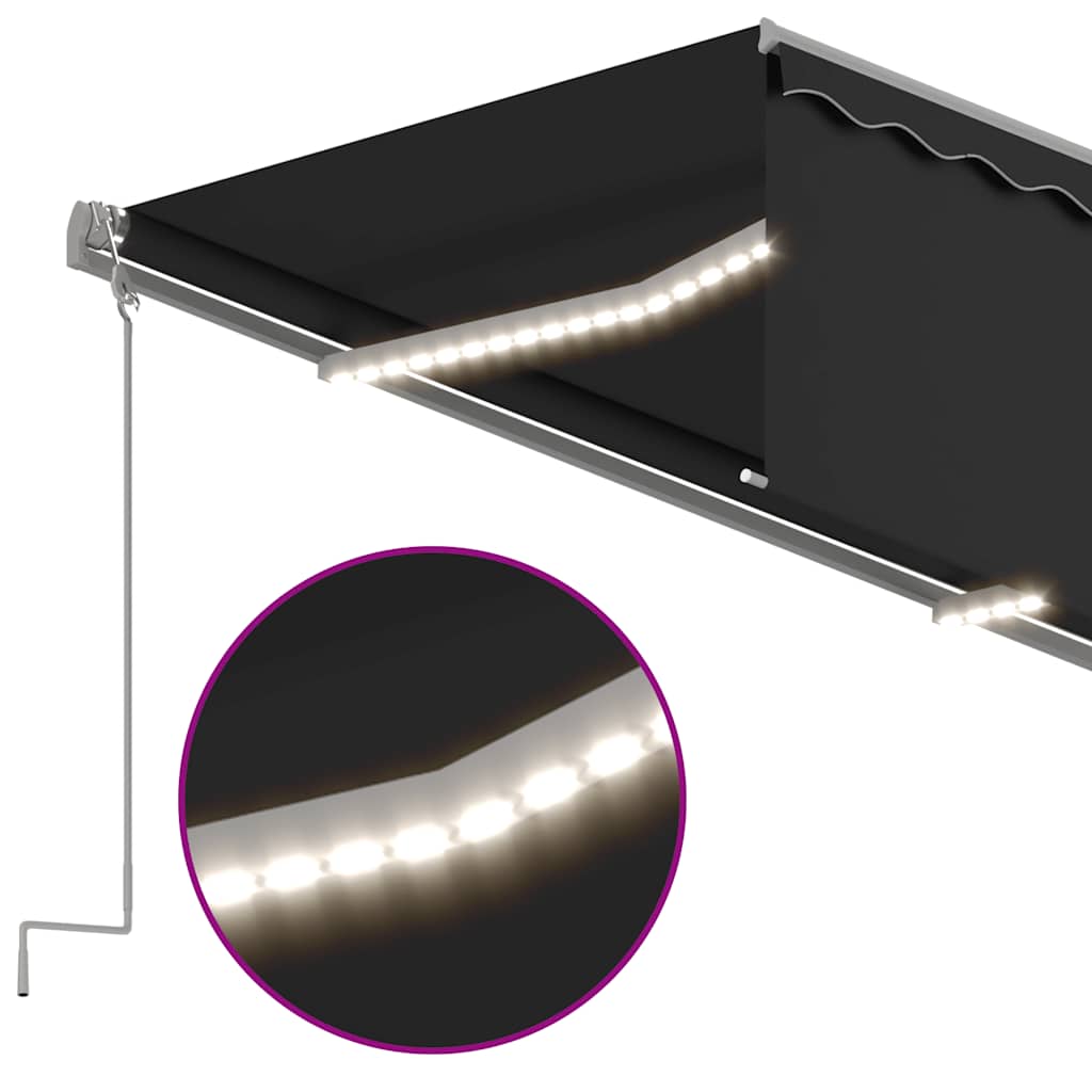 Manuell uttrekkbar markise rullegardin og LED 5x3 m antrasitt