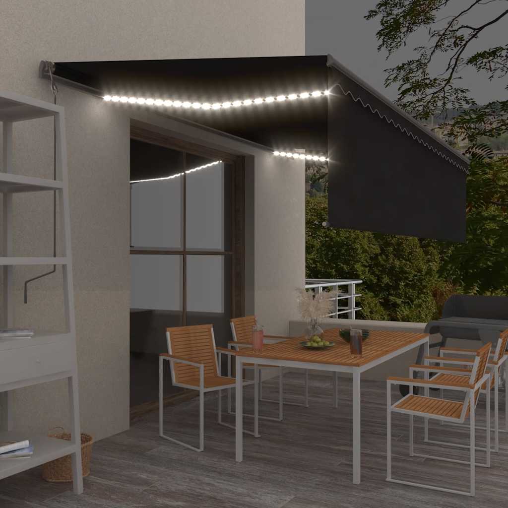 Automatisk markise med vindsensor og LED 5x3 m antrasitt
